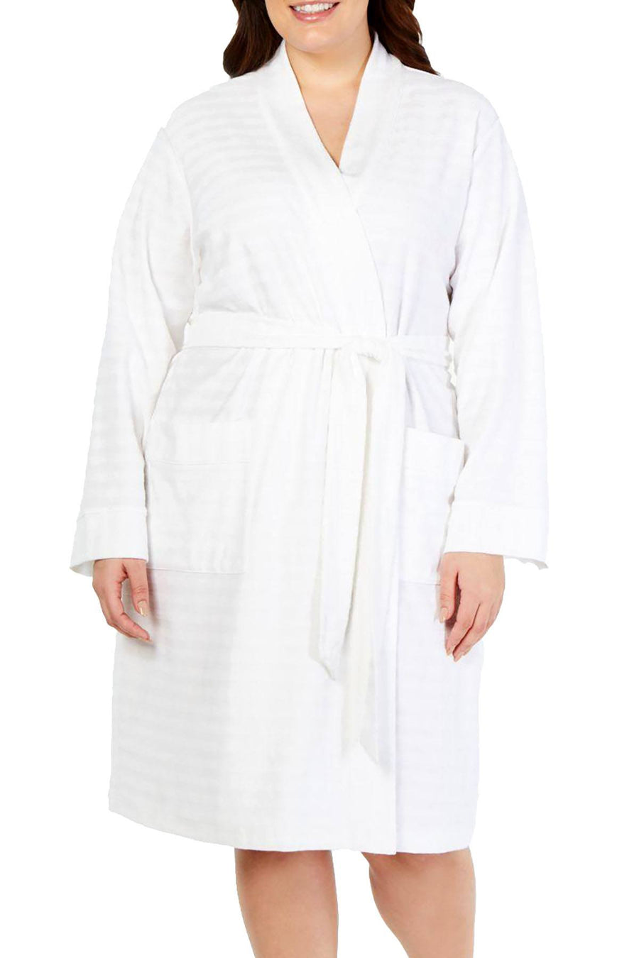 Charter Club PLUS Striped Texture Knit Robe in Bright White