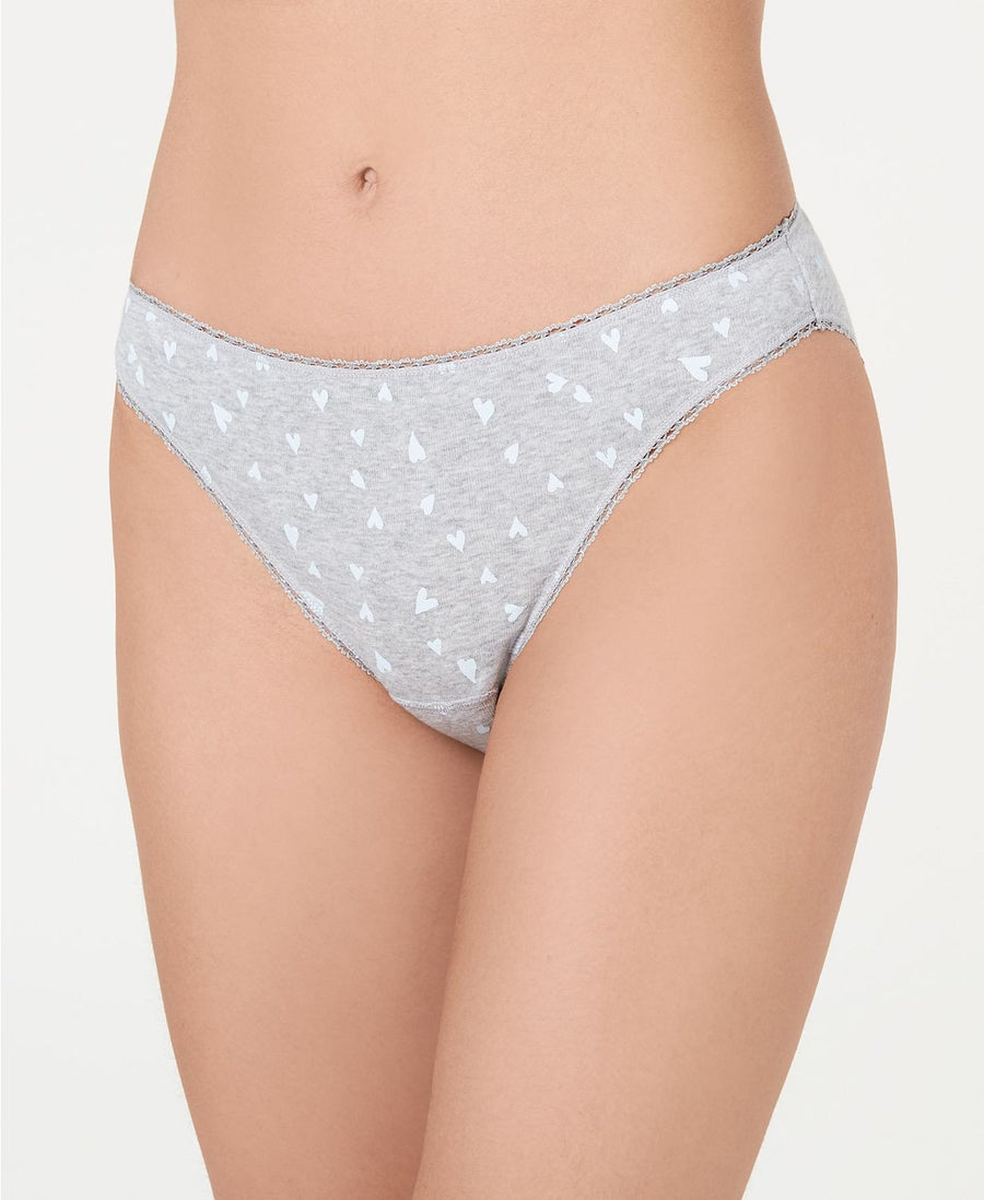 Charter Club Pretty Cotton Bikini Brief in Grey Hearts
