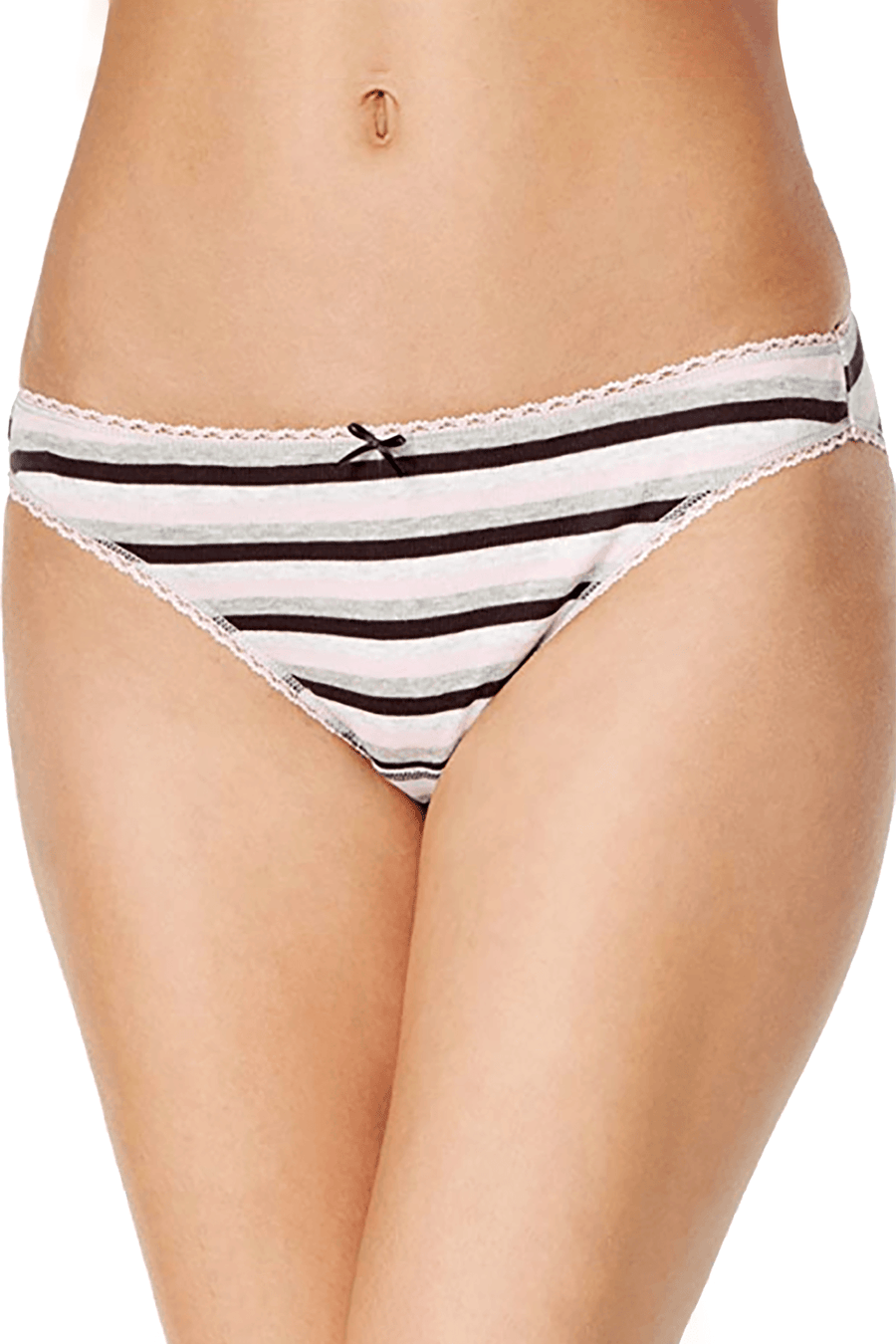 Charter Club Pretty Cotton Bikini in Pink/Grey Stripe