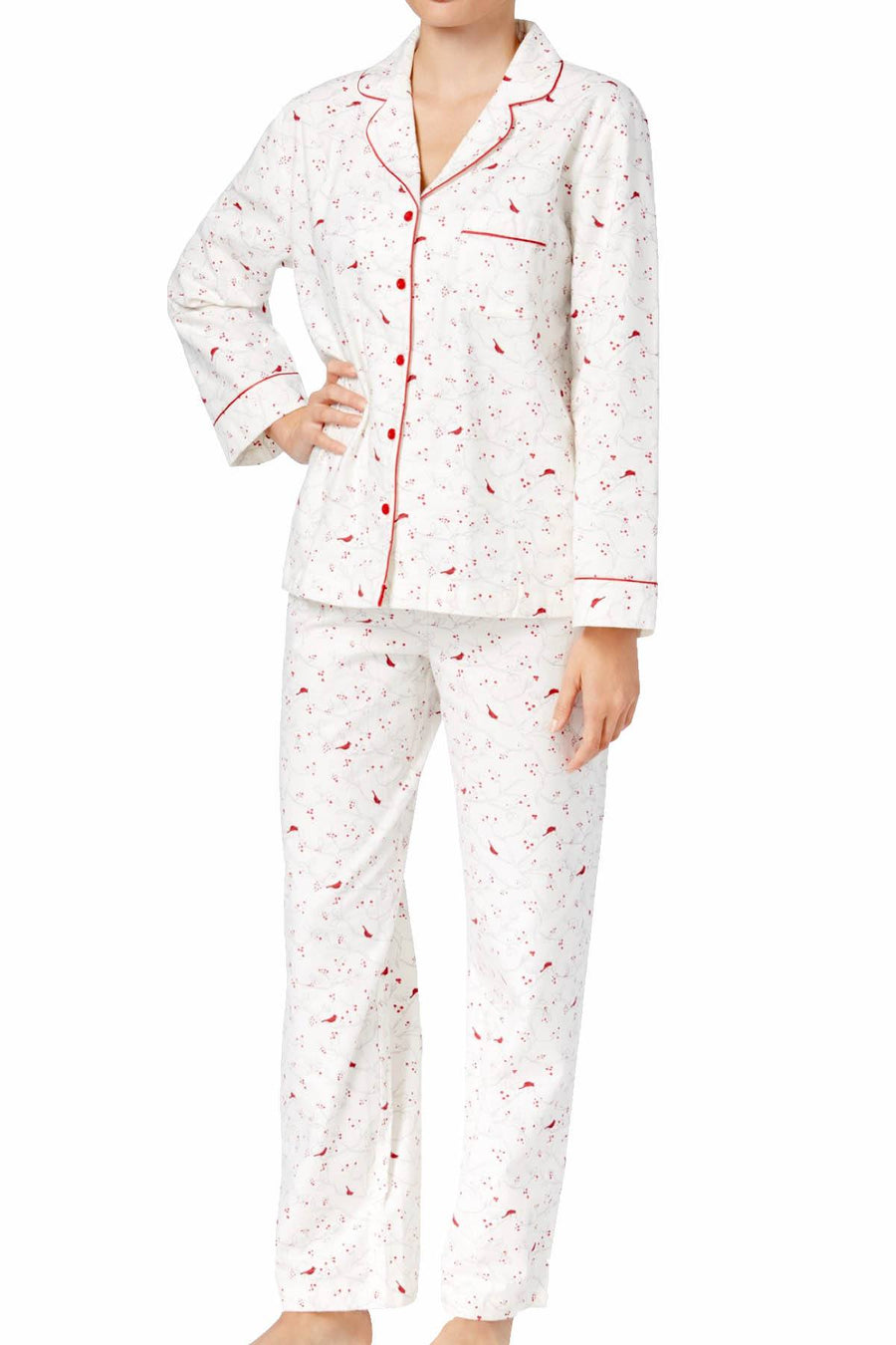 Charter Club Printed Cotton Flannel Pajama Set in Ivory Cardinal