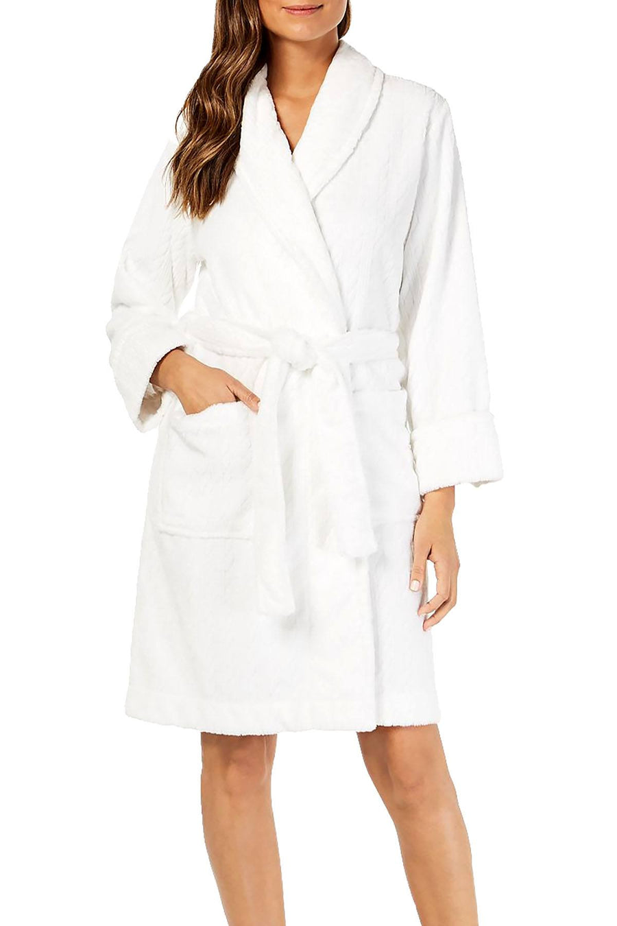 Charter Club Super Soft Short Textured Wrap Robe in Bright White