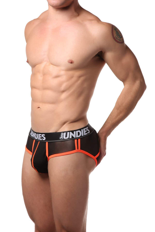 CheapUndies Black/Orange Mesh Brief