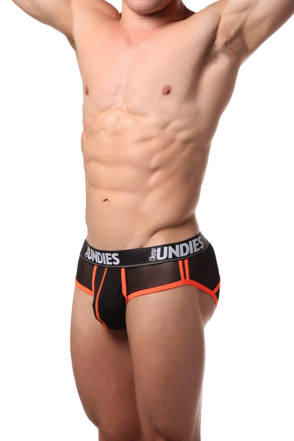 CheapUndies Black/Orange Mesh Brief