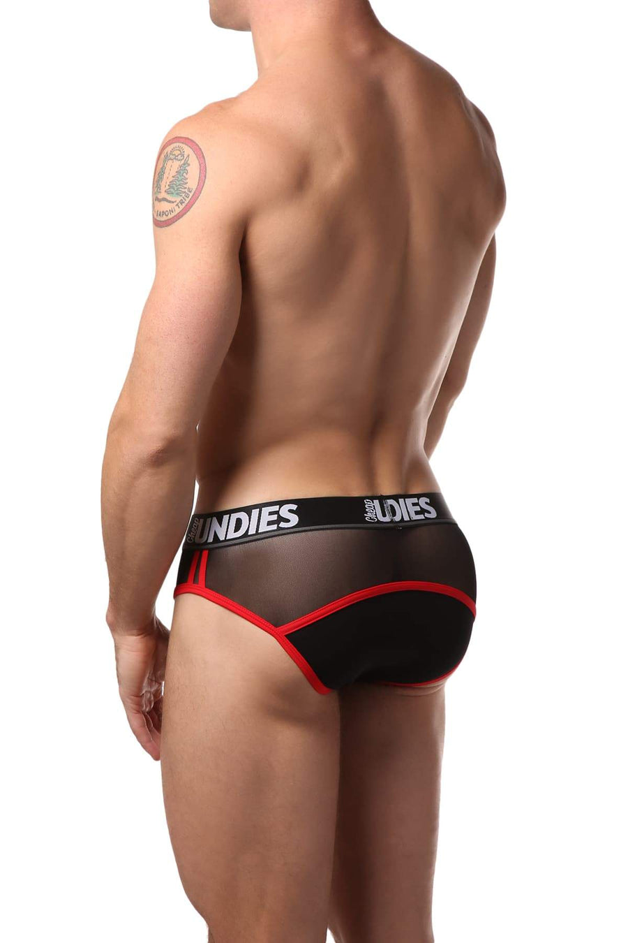 CheapUndies Black/Red Mesh Brief