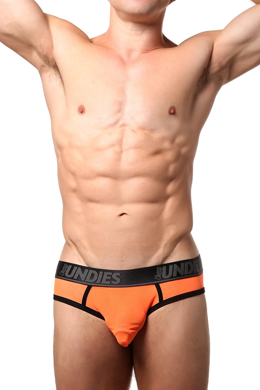CheapUndies Neon Orange Exposed Mesh Jock Brief