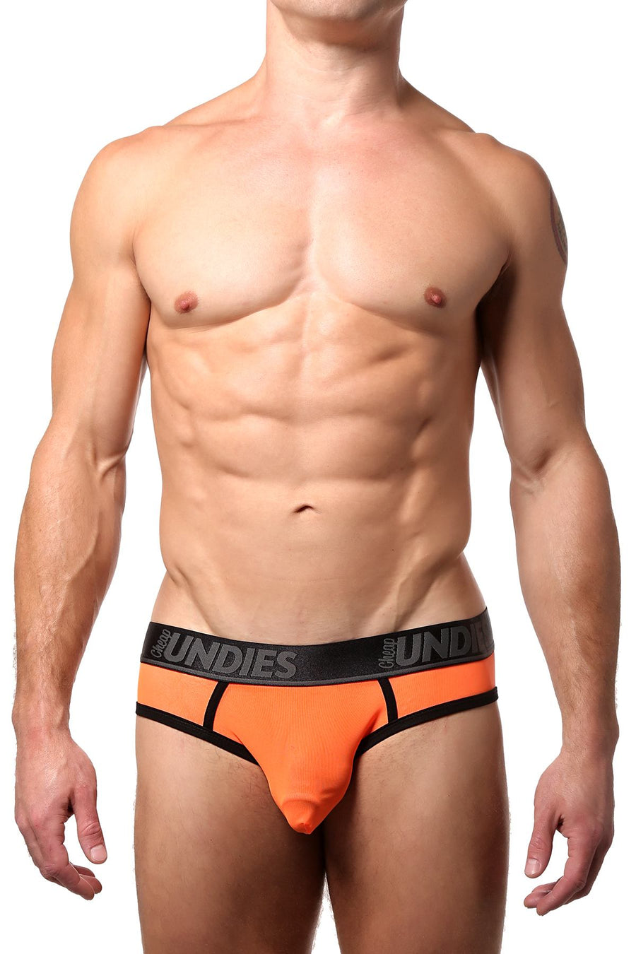 CheapUndies Neon Orange Exposed Mesh Jock Brief