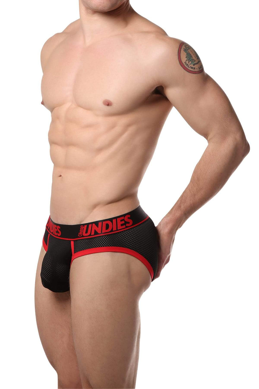 CheapUndies Red Sport Exposed Mesh Brief