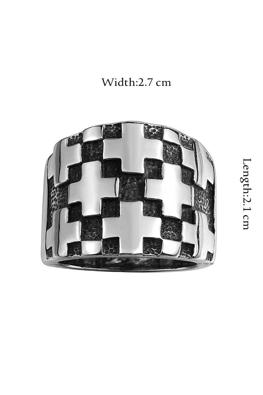 Checkered Cross Stainless Steel Ring
