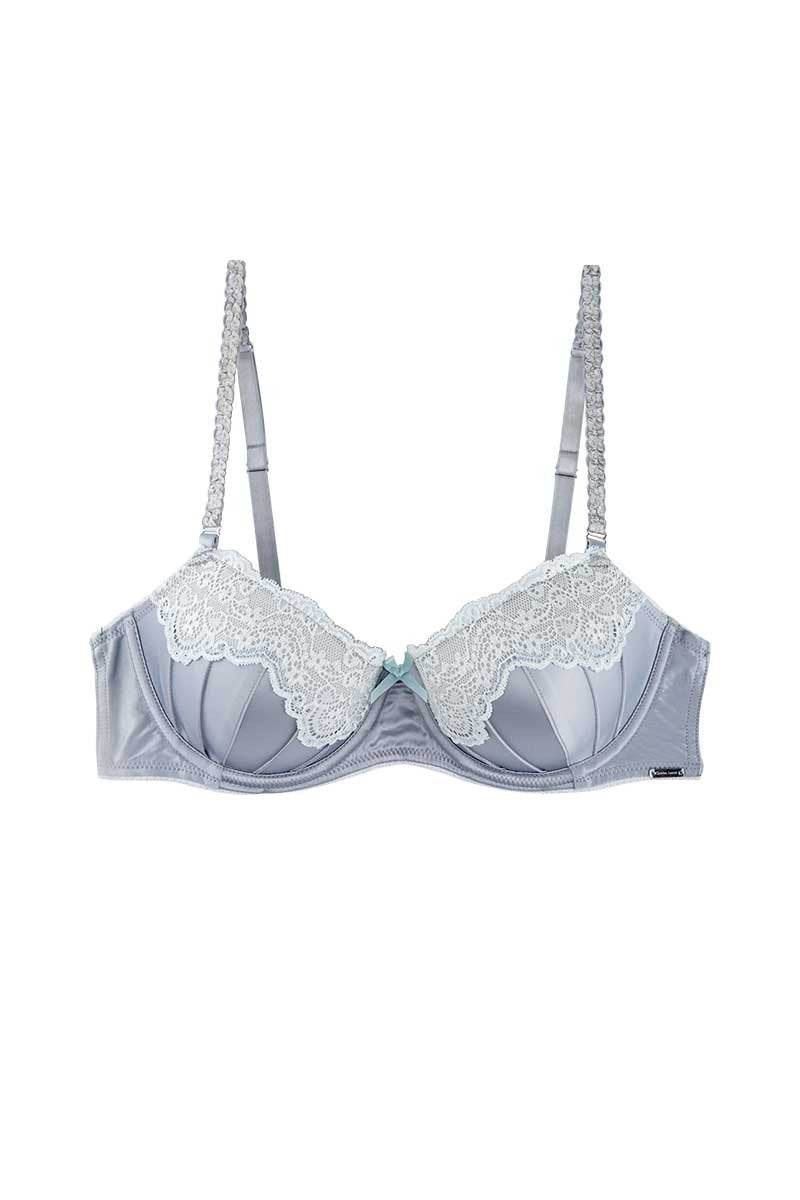 Christian Lacroix Pearl & Blue Glass Lace-Accent Satin Balconette Bra