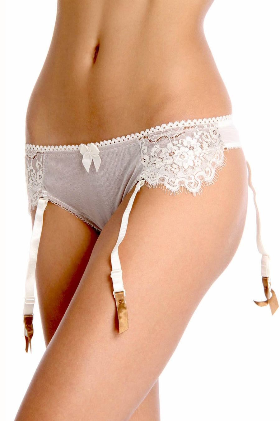 Claudette Beige En Dentelle Garter Thong