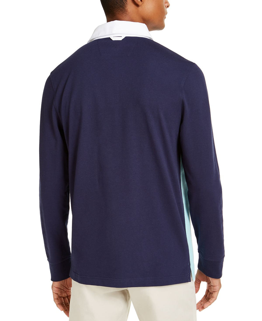 Club Room Chest Stripe Long Sleeve Polo Shirt Aqua Reef