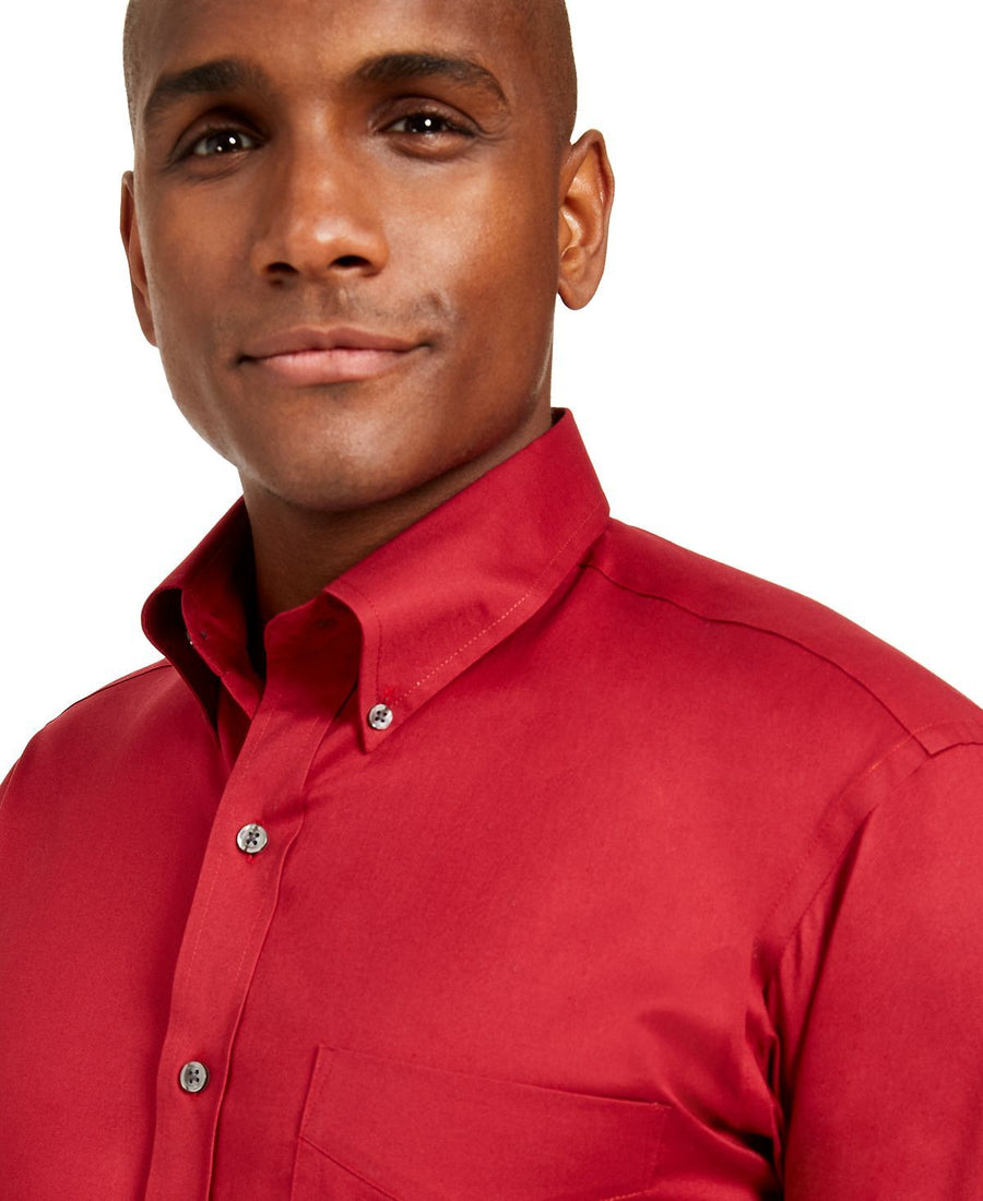 Club Room Classic/regular Fit Stretch Wrinkle-resistant Solid Pinpoint Dress Shirt Claret