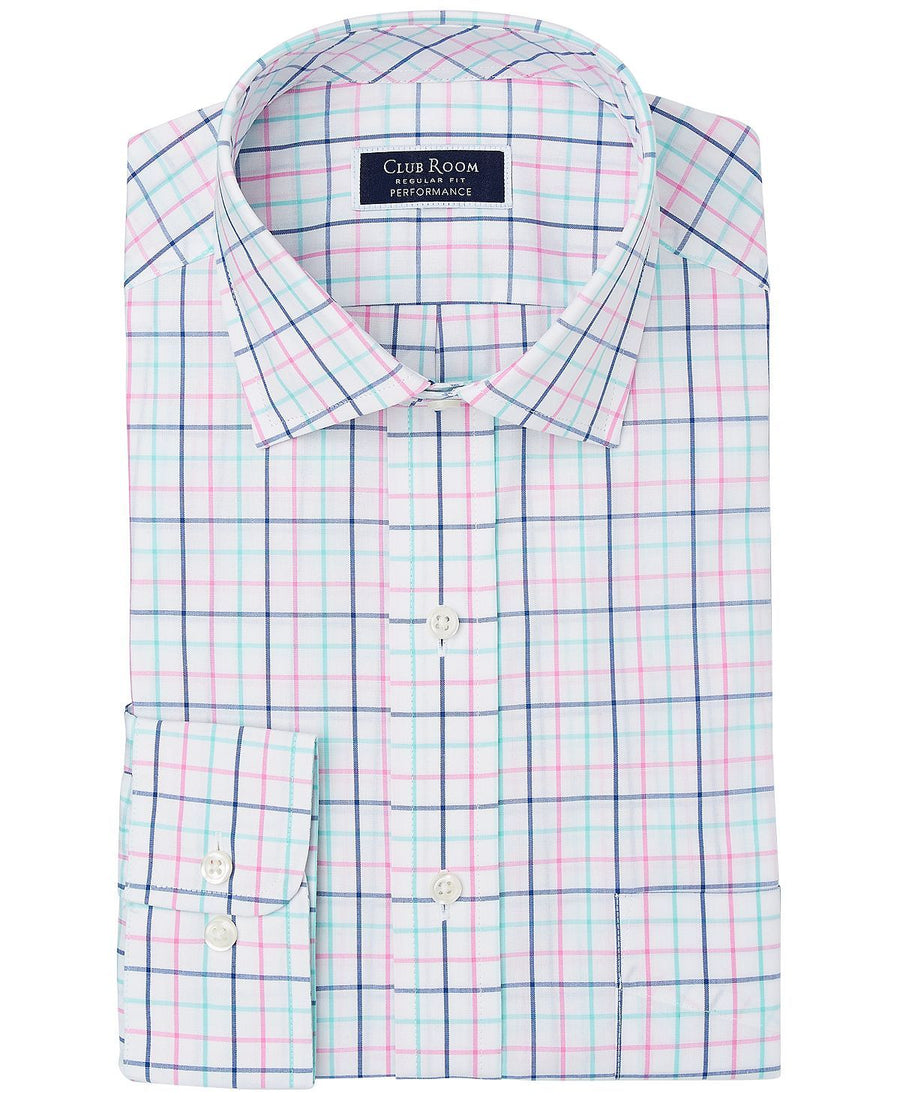 Club Room Classic/regular-fit Performance Stretch Tattersall Check Dress Shirt White/Pink