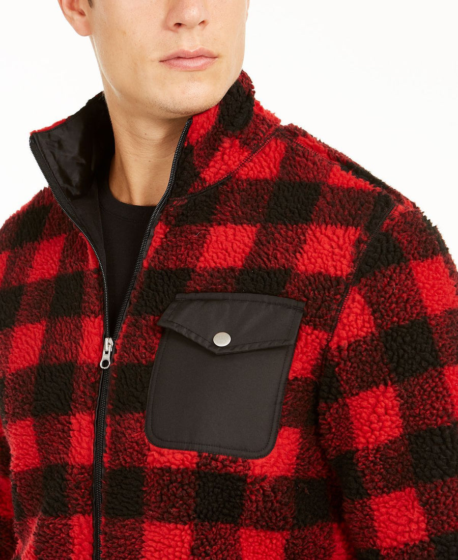 Club Room Full-zip Plaid Sherpa Jacket Fire
