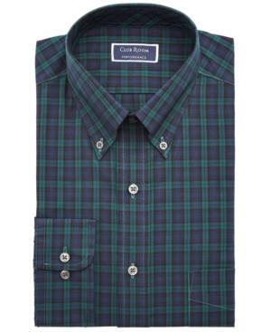 Club Room Men's Classic/Regular Fit Stretch Plaid Button Down Collar Dress Shirts, Created for Macy's