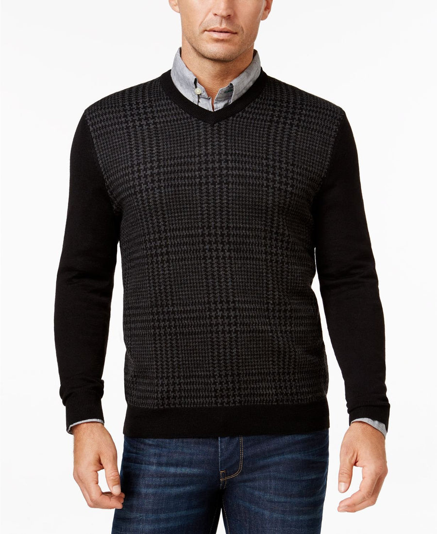 Club Room Merino Blend V-neck Sweater  Deep Black