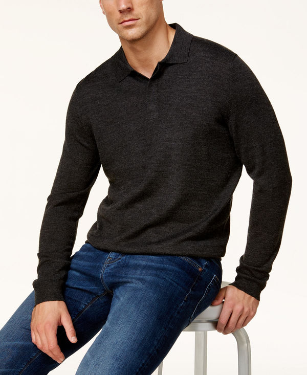 Club Room Merino Wool Blend Polo Sweater Ebony Heather