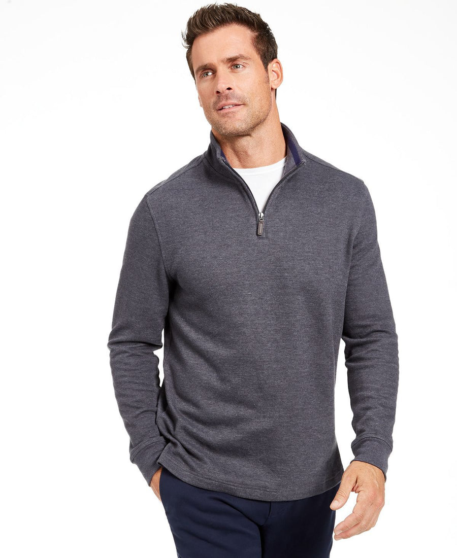 Club Room Quarter-zip French Rib Pullover Dark Lead Heather