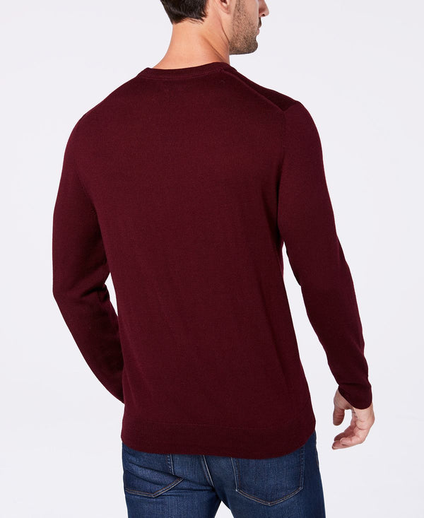 Club Room Solid Crew Neck Merino Wool Blend Sweater Red Plum