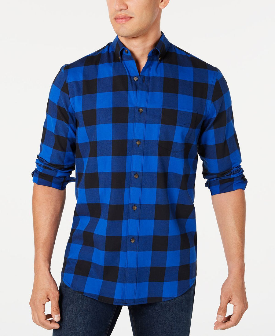 Club Room Stretch Brushed Cotton Plaid Flannel Shirt Lazulite Combo