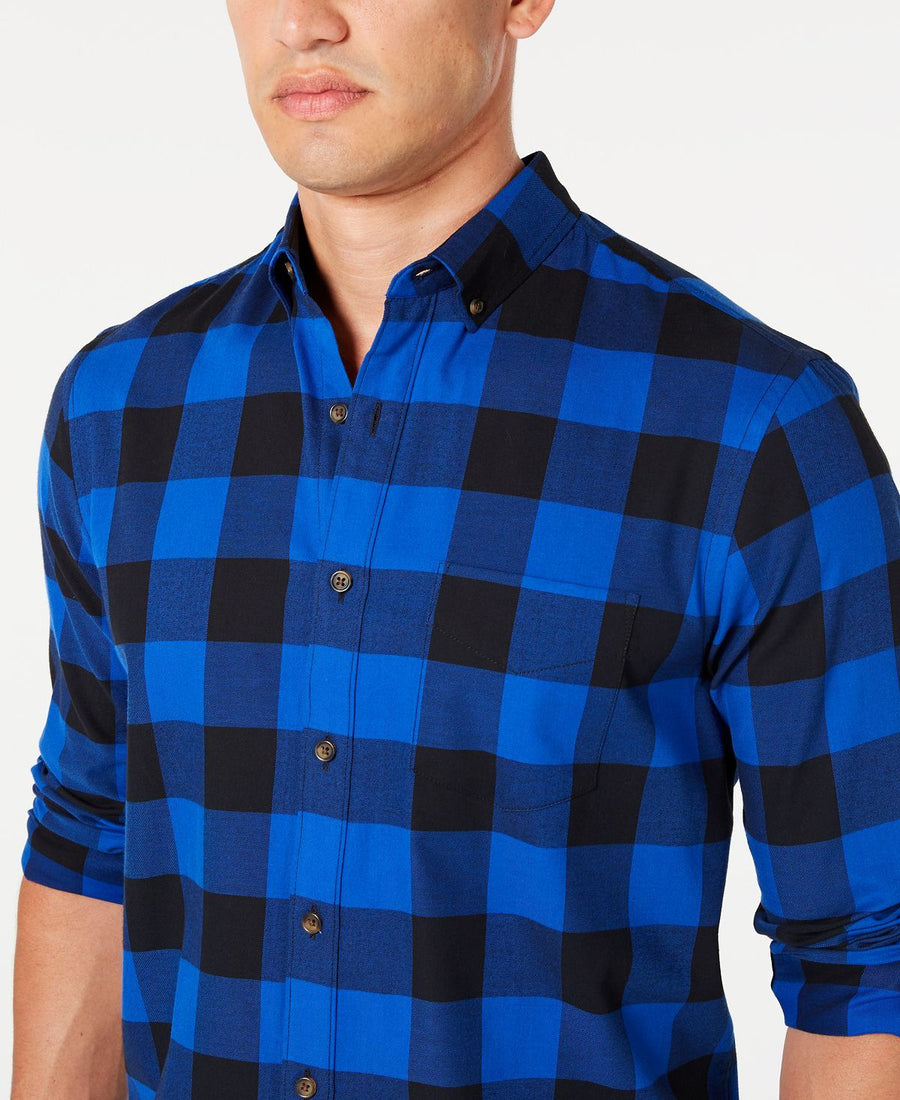 Club Room Stretch Brushed Cotton Plaid Flannel Shirt Lazulite Combo