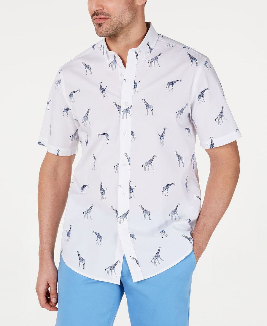 Club Room Stretch Giraffe-print Shirt Bright White