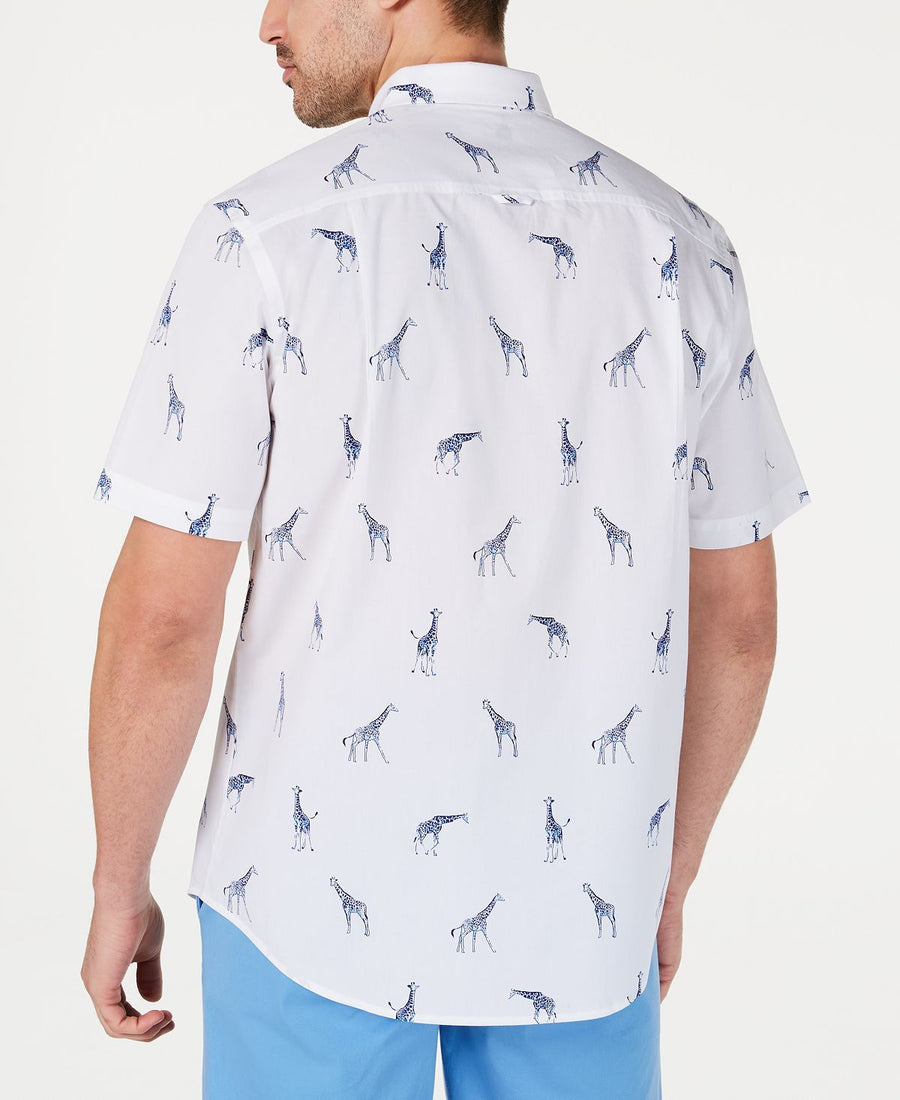 Club Room Stretch Giraffe-print Shirt Bright White