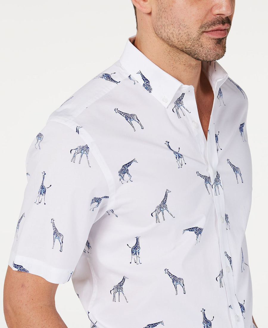 Club Room Stretch Giraffe-print Shirt Bright White