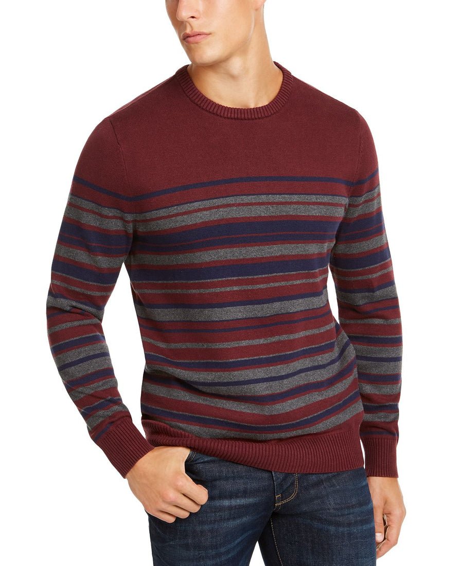 Club Room Stripe Cotton Sweater Red Plum