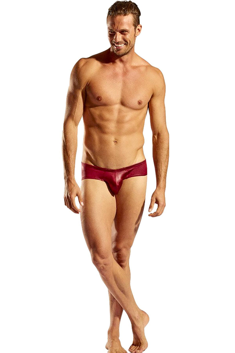 Cocksox Platinum-Red Gala Wet-Look Boy-Leg Swim Brief