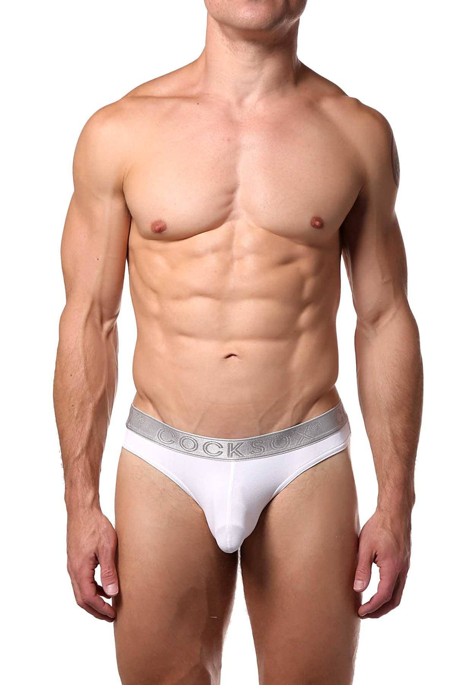 Cocksox White/Silver-Shimmer Snug-Pouch Sports Thong