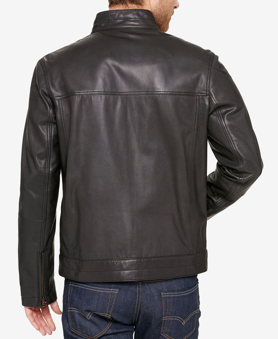 Cole Haan Leather Trucker Jacket Black