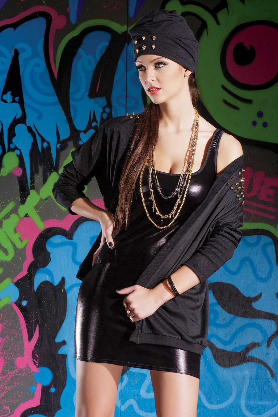 Coquette Black Wet-Look Tank Dress