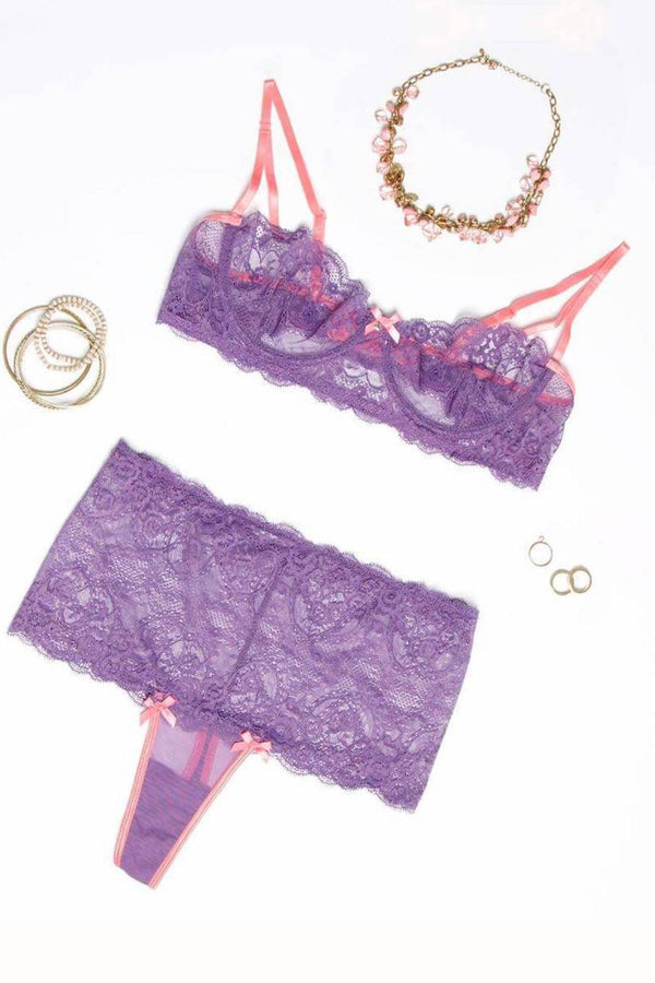 Coquette Lavender Bra & High-Waisted Thong Set