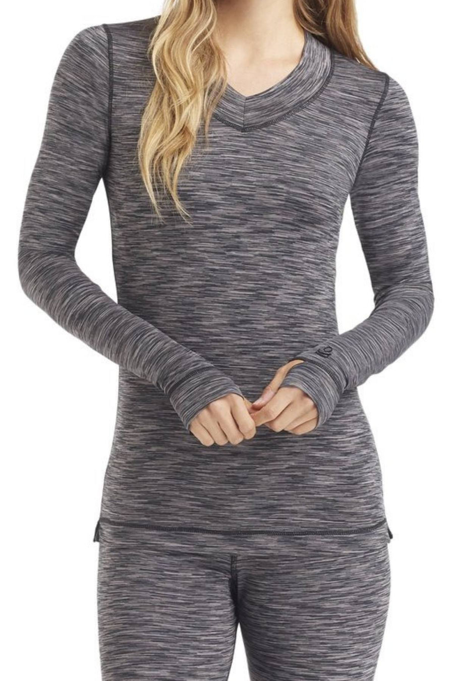 CuddlDuds Black/Grey Space-Dye Flex-Fit V-Neck Top