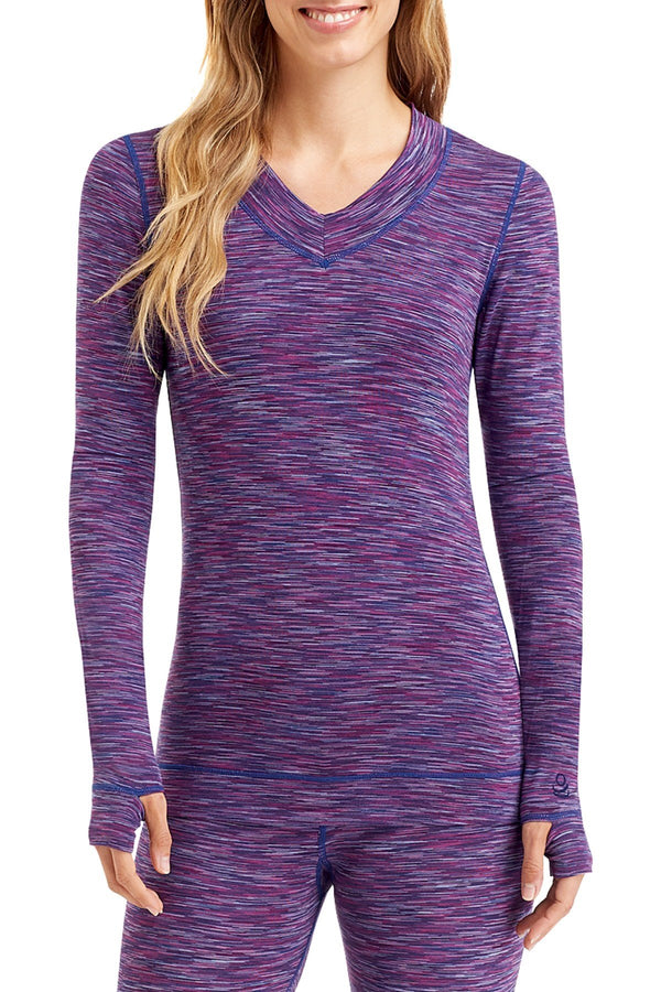 CuddlDuds Blue/Plum Space-Dye Flex-Fit V-Neck Top