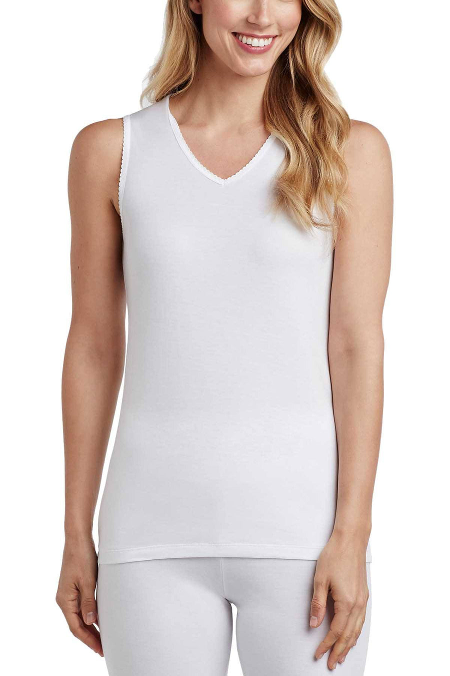 CuddlDuds White Softwear Lace-Trim V-Neck Tank Top