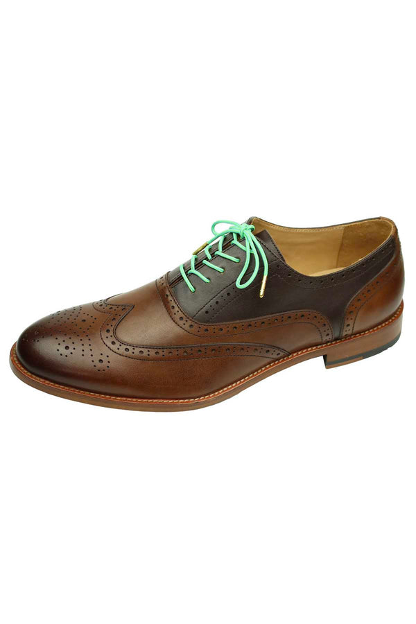 DIBI Bright-Green & Blue Dress Shoelaces w/ Gold Aglets