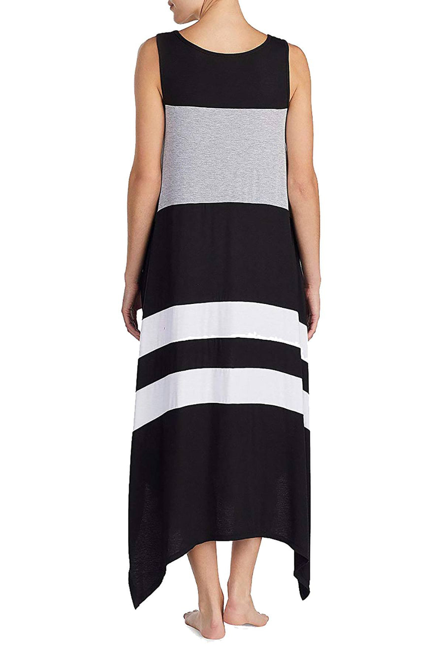 DKNY Black Asymmetrical-Hem Striped Maxi Lounge Dress