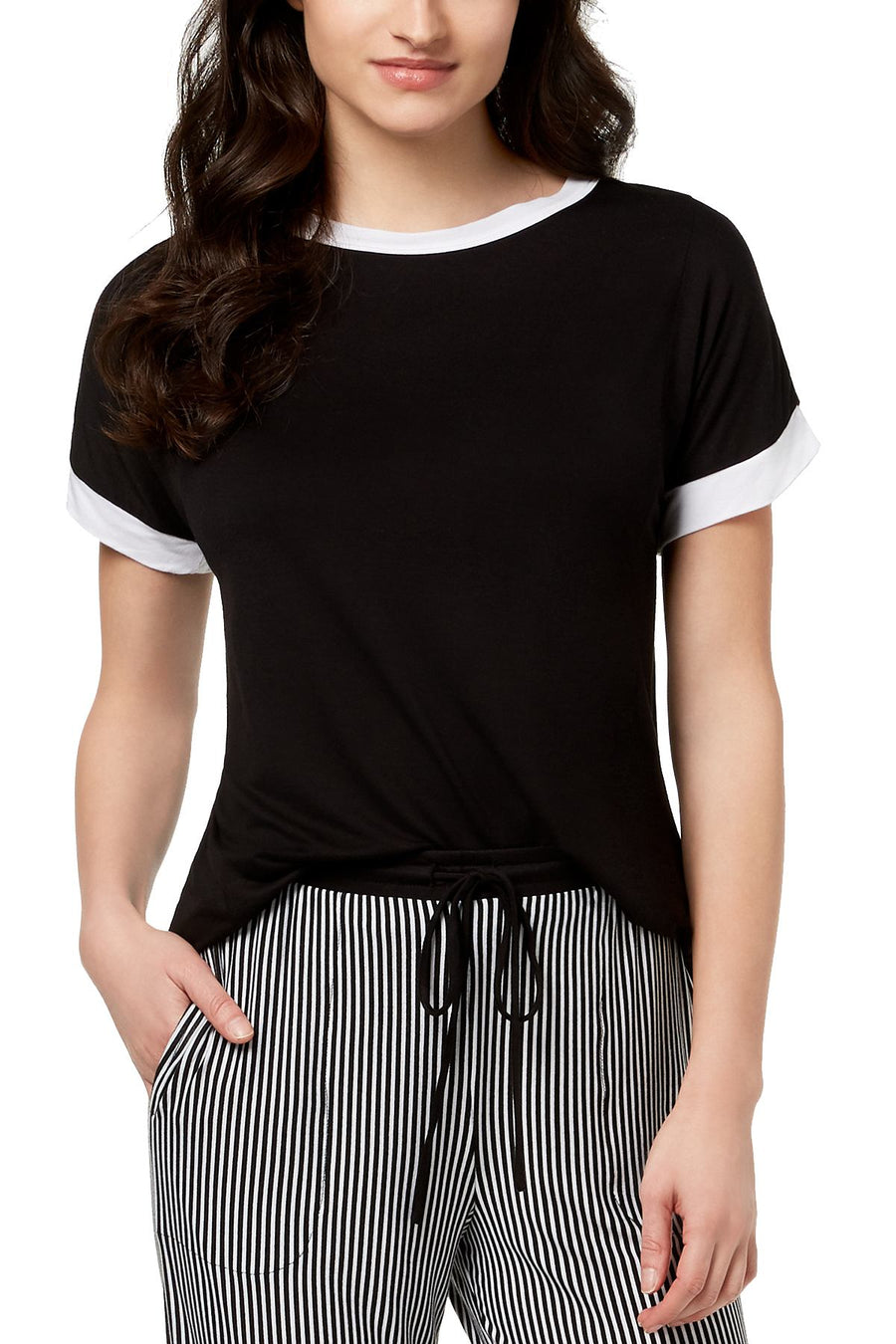 DKNY Black Contrast-Trim Lounge Tee