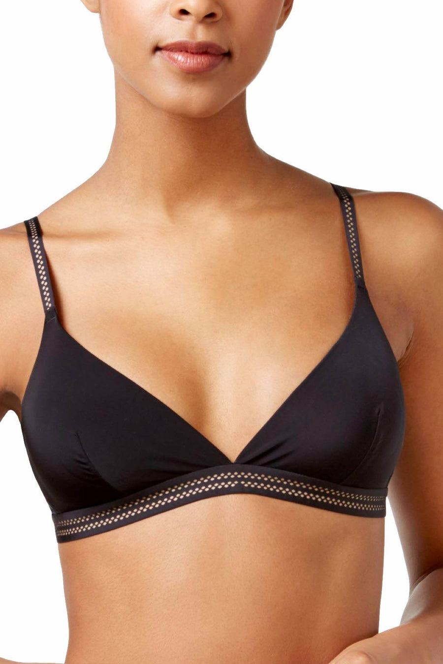 DKNY Black/Glow Fusion Skyline Dotted-Trim Essential Microfiber Bralette