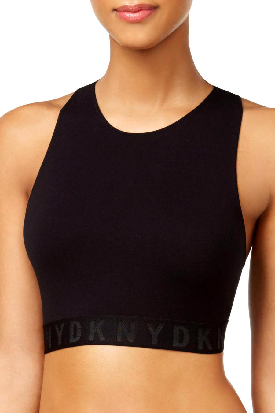 DKNY Black LiteWear Seamless Ribbed Crop Top Bralette