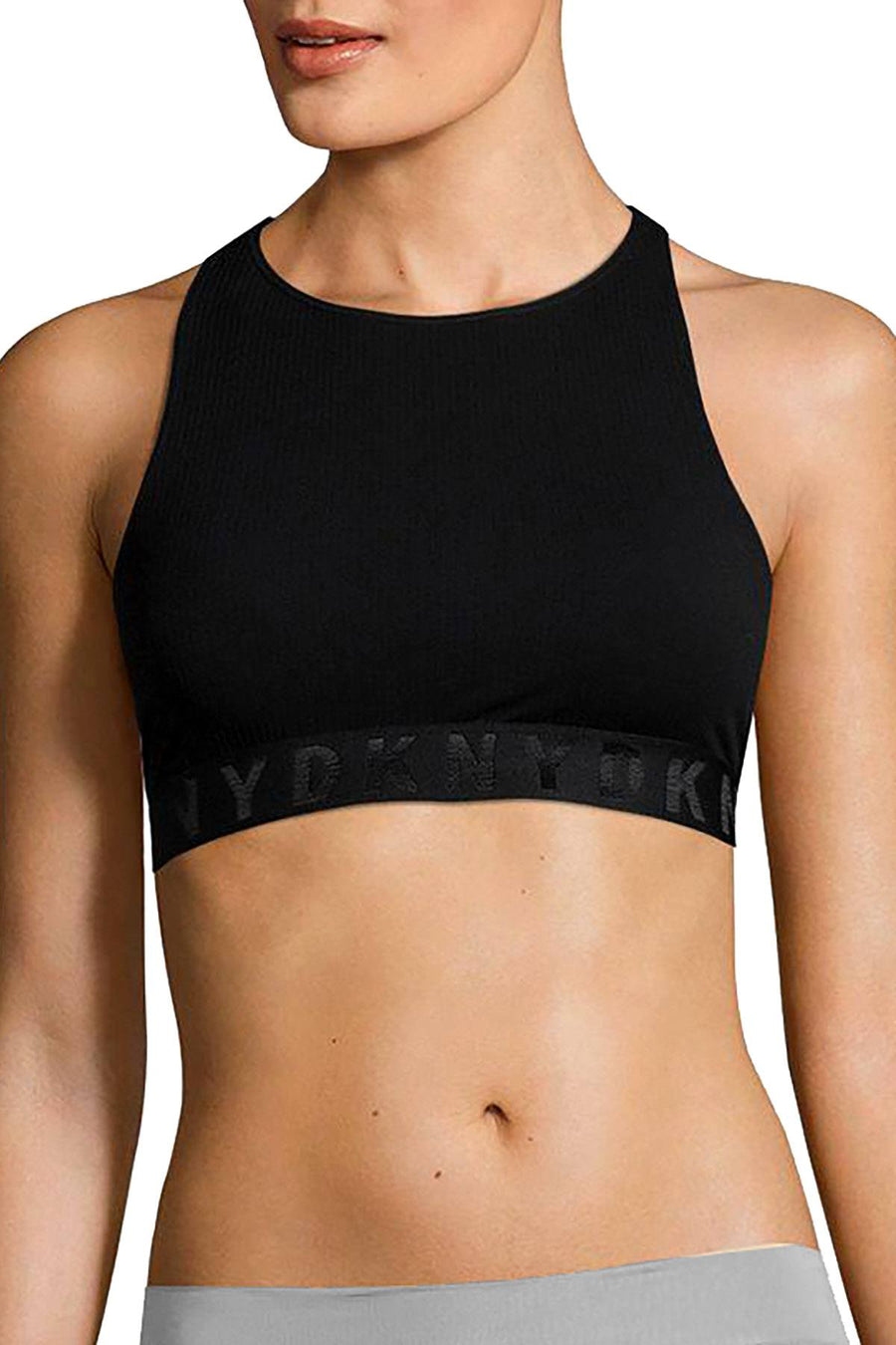 DKNY Black LiteWear Seamless Ribbed Crop Top Bralette