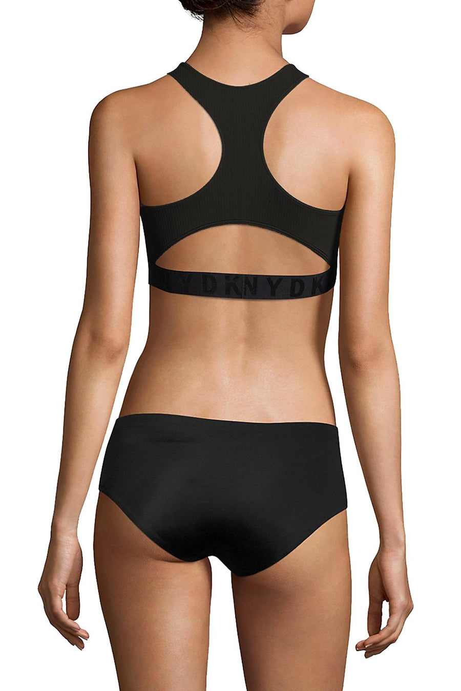 DKNY Black LiteWear Seamless Ribbed Crop Top Bralette