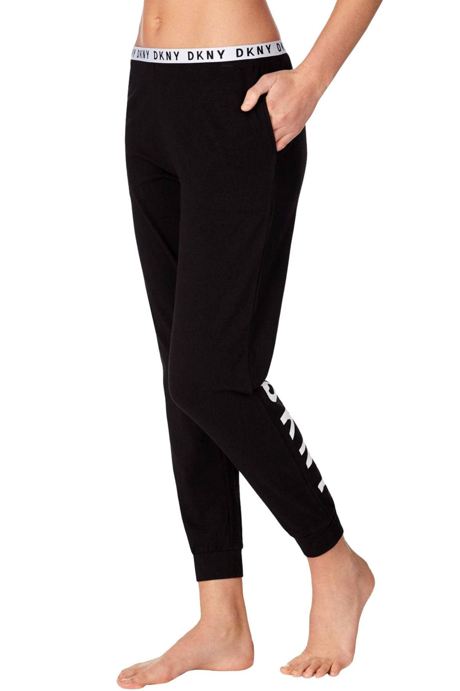 DKNY Black Logo-Waist Knit Jogger Lounge Pant