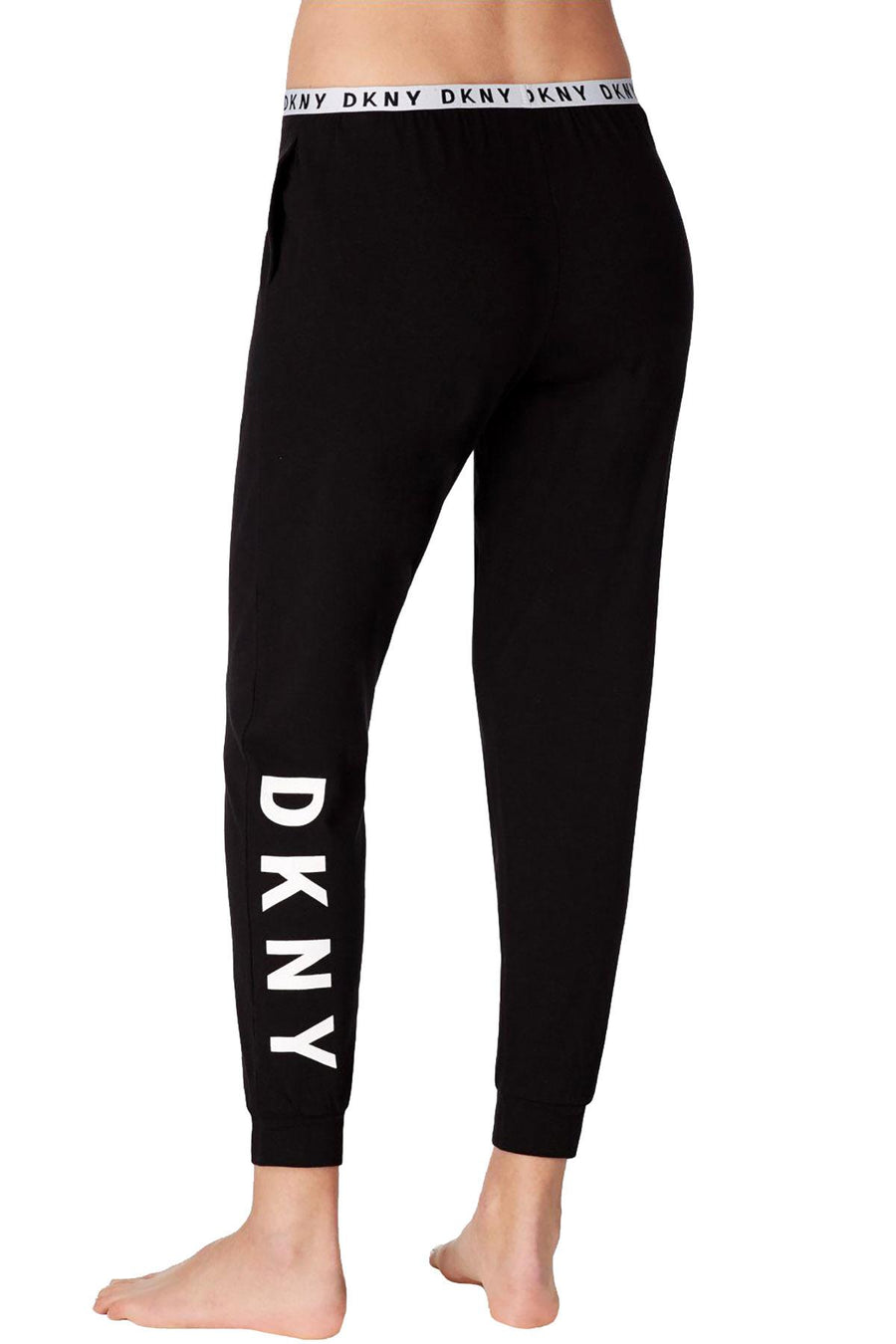 DKNY Black Logo-Waist Knit Jogger Lounge Pant