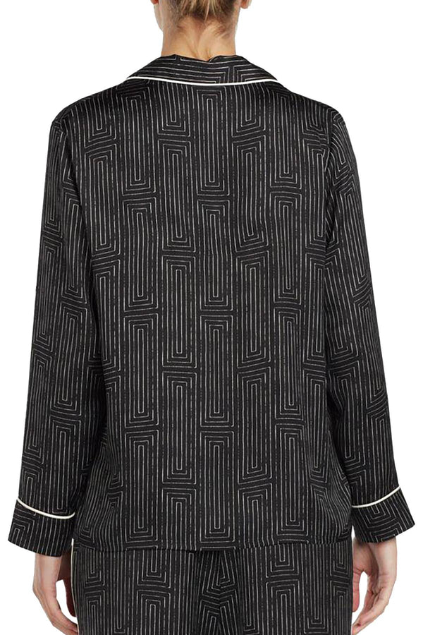 DKNY Black/White Geo-Printed Washed-Satin Pajama Top