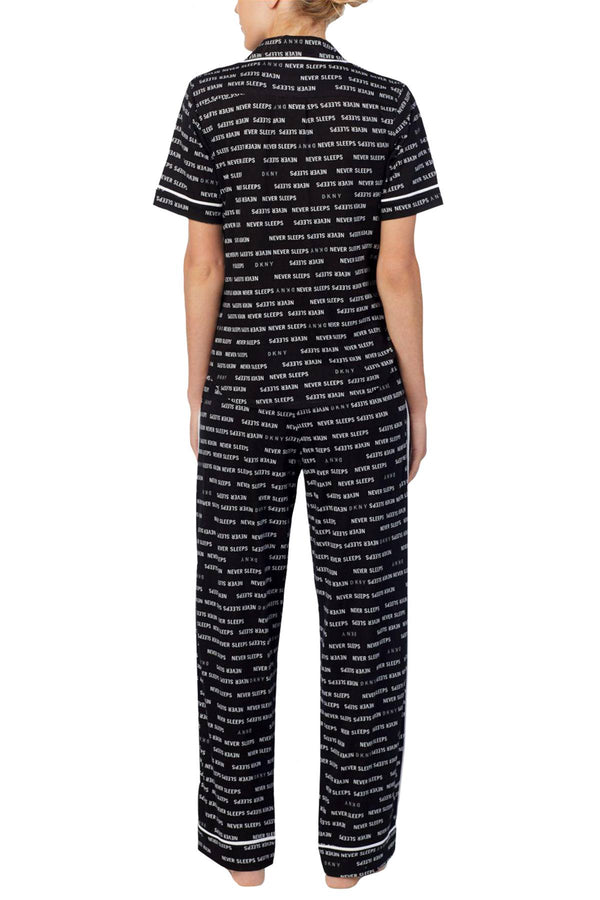 DKNY Black/White Logo Contrast-Trim Knit Pajama Set
