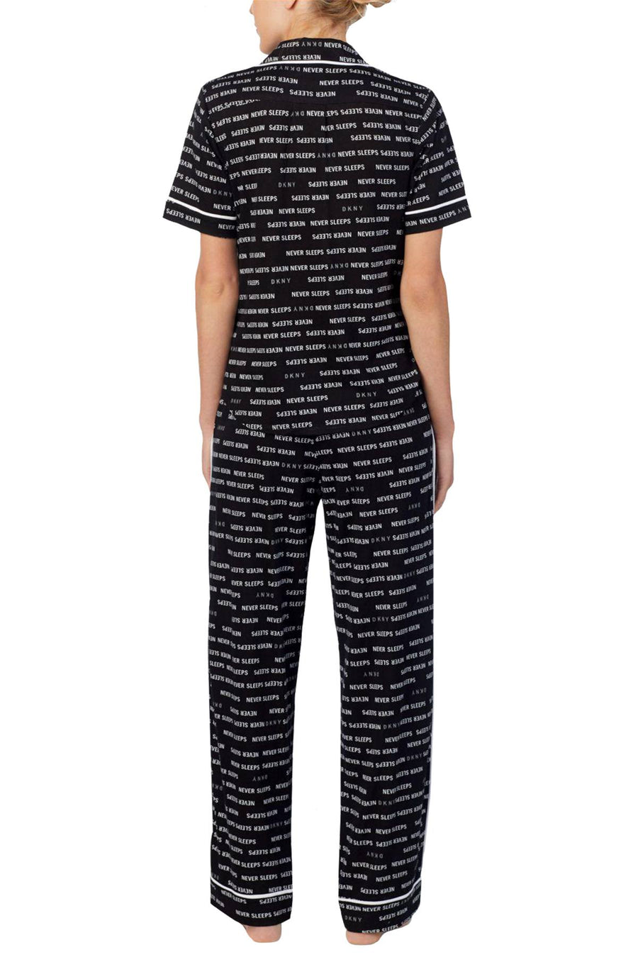 DKNY Black/White Logo Contrast-Trim Knit Pajama Set