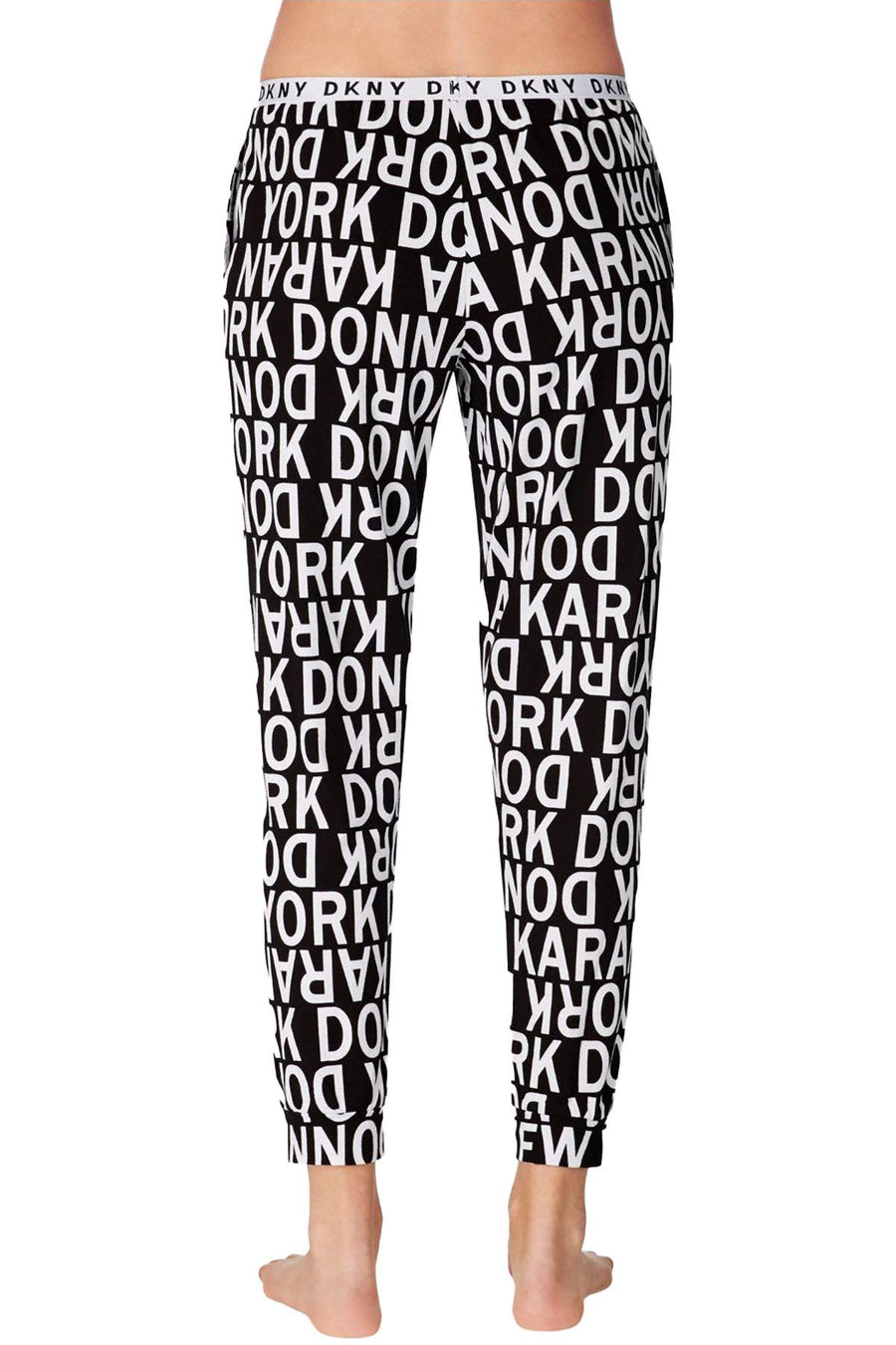 DKNY Black/White Logo Print Knit Jogger Lounge Pant